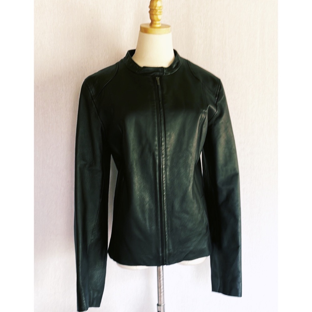 Colebrook black genuine leather standing collar jacket
